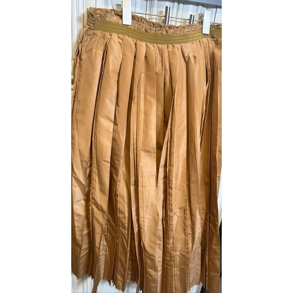 Rare Prada Milano  Pull-On Pleated A-Line Midi Skirt Tan Brown Size 38 NWOT